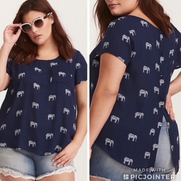 torrid Tops - Torrid Georgette Elephant Print Navy Blue Blouse